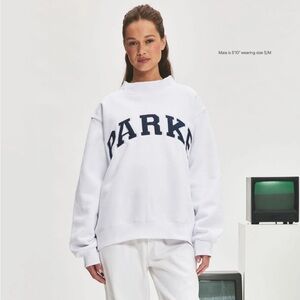 Parke White Sweatshirt with Navy Lettering